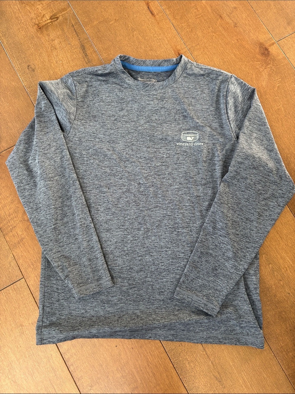 Vineyard Vines Boys Blue Heather Long-Sleeve Crewneck Performance Shirt, size M